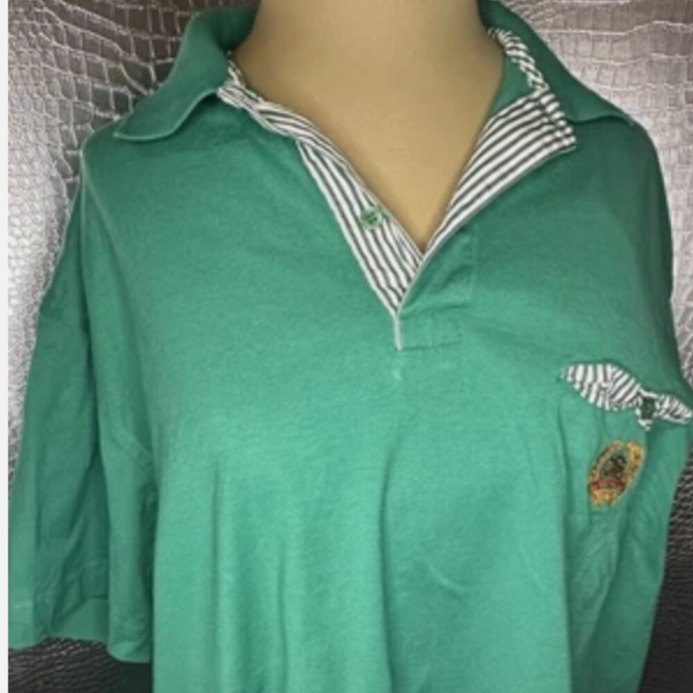 Vintage Burberrys Men’s Polo Fits L or XL Apple Green White 1980s Logo